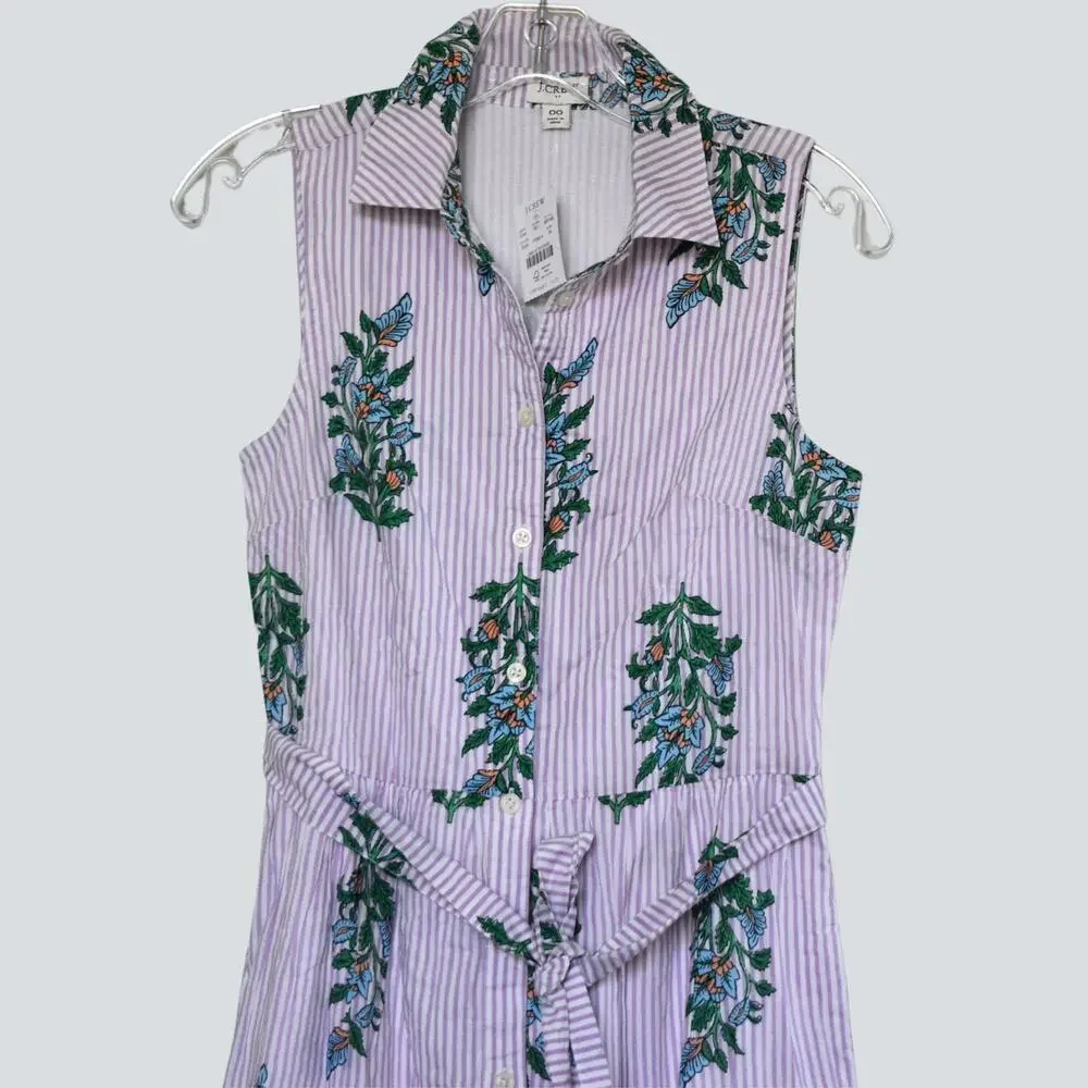 J.Crew Factory Tiered Midi Shirt Dress 00 Purple White Striped Green Block Print